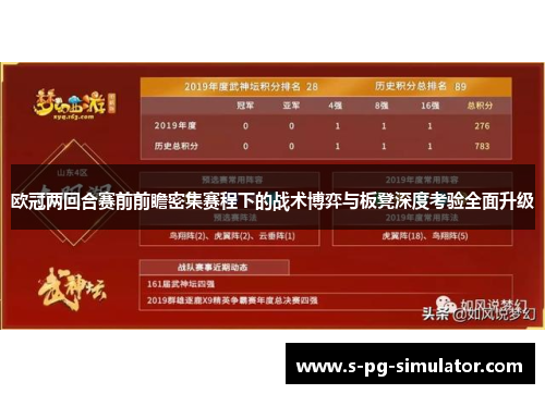 欧冠两回合赛前前瞻密集赛程下的战术博弈与板凳深度考验全面升级